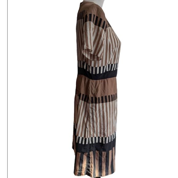 Marni Striped Brown and Black Shift Short Sleeves 💯 Silk Dress 42 - Picture 14 of 14